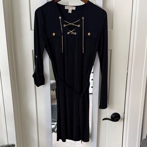MICHAEL KORS Deep Navy Dress with Gold Accents